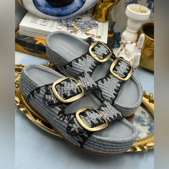 🆕 LOEFFLER RANDALL 🧿 NWOB Theo Embroidered Raffia Platform Sandal, Blue Sz 7.5 - Picture 10 of 14